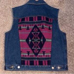VINTAGE PENDLETON denim vest southwestern virgin wool back label size small boho